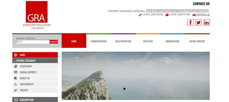 Voorbeeld van de Gibraltar Regulatory Authority