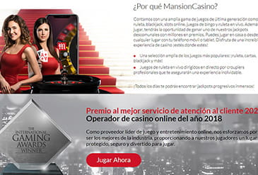 Home page van het Mansion casino.