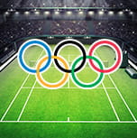 Olympische Spelen logo op een Tennisstadion